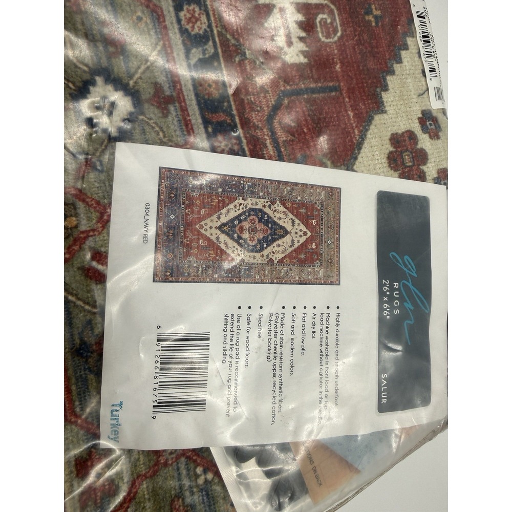 GLN Rugs Vintage Collection Machine Washable Area Rug Easy Clean 2'.6"x6'6" Red - Picture 2 of 9
